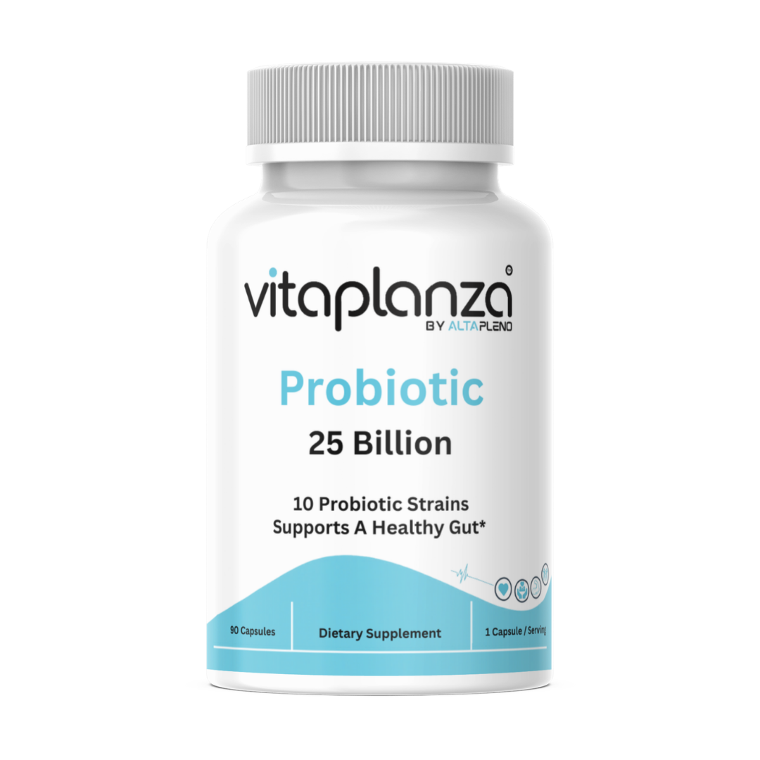 Vitaplanza Probiotic 25 Billion CFU – 10 Probiotic Strains – 90 Capsules – Digestive & Immune Support Supplement